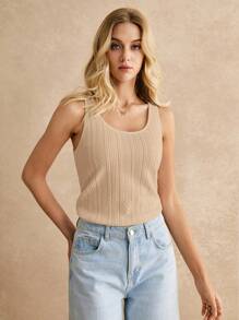 Poéselle Women's Solid Color Textured Casual Tank Top - Khaki - View 3