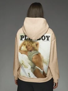 Missguided x Playboy MISSGUIDED Vintage Magazine Cover Design Oversized Hoodie Boyfriend Fit Loungewear Athleisure Retro Photographic Print Pullover Fall Winter Streetwear