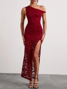 Glamine Đầm Maxi hở vai xếp nếp xoắn gợi cảm gợi cảm trưởng thành tiệc Giáng sinh cho nữ Váy Giáng sinh - Màu Đỏ Sâu - Xem 6