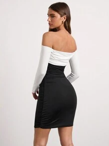 Glamine Black /White Color Off The Shoulder Hollow Out Long Sleeve Dress,Dinner Dress,Date Night Outfits,Masquerade Ball Dress,Women Holiday Party Dress,Valentine's Day Dress Fall Cloth For Women