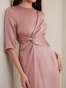 Modelyn 扭纹细节 3/4 袖修身女式连衣裙 - 粉色 - 查看 1