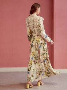 MOTF PREMIUM FLORAL PRINT GATHERED FRILL TRIM DRESS,VALENTINE'S DAY OUTFIT,SPRING/SUMMER - Yellow - View 7