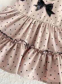 SHEIN Robe de princesse sans manches pour bébé fille avec impression de pois et décoration de nœud - Kaki - Voir 5