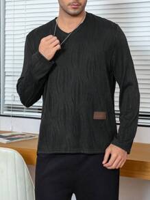 SHEIN Manfinity Dauomo Áo thun sọc thời trang nam, thiết kế tối giản màu trơn, mặc thường ngày - màu đen - Xem 6
