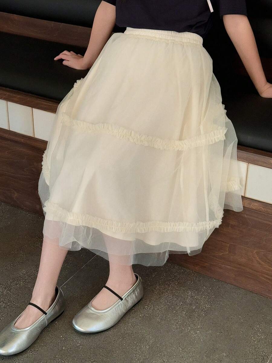 DAZY Tween Girl Tulle Puff Skirt, Princess Style, Summer,Back To School Clothes - Beige - View 1