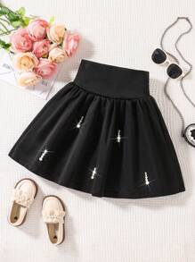 Tween Girls Elegant Embellished Waist & Hem Skirt - Black - View 1