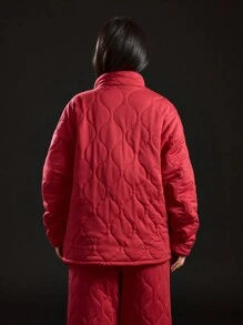 SUMWON WOMEN 绗缝羽绒夹克风格运动衫冬季外套拉链家居服舒适休闲运动休闲街头装加厚衣柜必备 - 紅色 - 查看 2