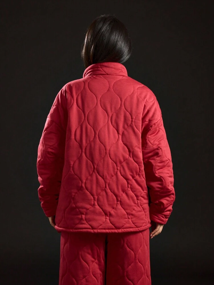SUMWON WOMEN Quilted Puffer Style Zip Through Sweatshirt