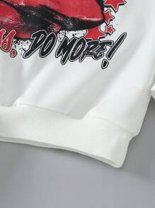 SHEIN Explorewe 1 件白色青少年男孩时尚印花运动衫，休闲风格 - 白色 - 查看 4