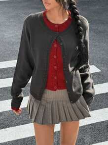 StreetHx Casual Versatile Colorblock 2 In 1 Cardigan Fall Cloth For Women - Multicolor - View 5