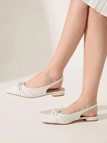 CUCCOO CHICEST Women's Comfortable Slip-On Flats With Bow Design, Square Toe, Casual Elegant Dress Shoes For Work, Commute, Date, Afternoon Tea, White Valentine's Day - Beige - View 6