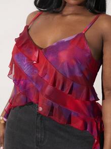 SHEIN SXY Top sexy pentru femei de mărime mare, cu panglici și volane multiple, cu decolteu în V, potrivit pentru Ziua Îndrăgostiților, întâlniri romantice, ziua de naștere, petrecerea burlacilor, drăguț, casual, cumpărături, ținute streetwear, ieșiri în oraș, ușor de asortat și arată supl, îți accentuează corpul, flatează silueta pentru vară.