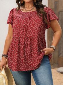 EMERY ROSE Áo kiểu mùa hè cỡ lớn, cổ tròn, tay ngắn, in họa tiết toàn thân, thích hợp cho nữ. - Nhiều màu - Xem 1