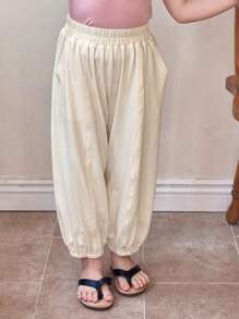 DAZY Young Girl Solid Color Drawstring Ankle Pants, Casual/Resort Style