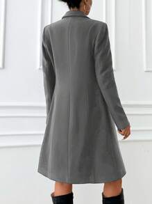EURMUSE Lapel Neck Double Breasted Woolen Overcoat - Dark Grey - View 2