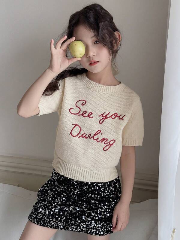 DAZY Tween Girls' Simple Fashionable Casual Short Sleeve Sweater, Daily Wear