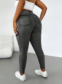 Slaydiva Quần Jeans Cargo Co Giãn Nhẹ, Mỏng, Thường Ngày, Size Lớn, Có Túi Xếp Ly - màu đen - Xem 2