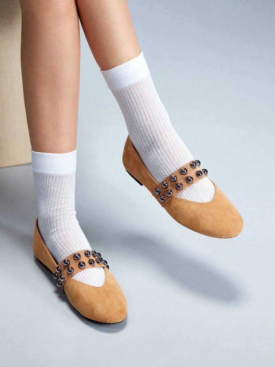 CUCCOO GRLICON Giày bệt đính đinh đa năng thời trang nữ - màu nâu - Xem 1