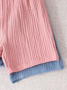 SHEIN 4pcs/Set Young Boy Casual Comfortable Pink & Blue Shirt And Shorts Outfit Sets, Siblings Matching Sets, Suitable For Kids Outfits, Back To School, Birthday Parties, Evening Events, Performances, Weddings, Baptisms, School Commencements. Suitable For Daily Wear, School, Travel, Sports, Styles, Spring, Summer