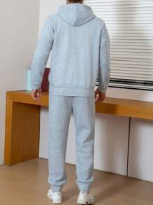 SHEIN Manfinity Dauomo Grey Men's Zip-Up Drawstring Hoodie And Sweatpants Set - Grey - View 2