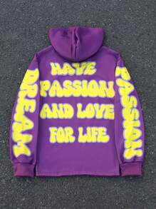 Manfinity EMRG Men's Casual Letter Print Hooded Sweatshirt, Autumn/Winter - Purple - View 2