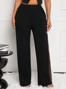 SHEIN SXY Women's Mesh Patchwork Pocket Casual Suit Pants, Everyday Wear