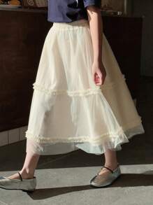 DAZY Tween Girl Tulle Puff Skirt, Princess Style, Summer,Back To School Clothes - Beige - View 3