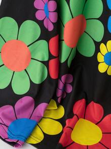 大码女式鲜艳花卉印花长袖圆领 T 恤