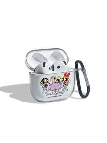 THE POWERPUFF GIRLS X SHEIN 卡通花朵、气泡、金凤花图案透明蓝牙耳机盒带挂钩