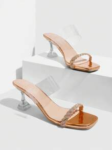 CUCCOO SZL 女士水晶高跟凉鞋，水钻打结透明 PVC 方头，性感透气奢华水晶高跟高跟鞋，适合夏季、俱乐部、派对、音乐节