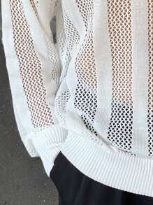 Manfinity CasualKnits Men's Plain Turn-Down Collar Drop Shoulder Long Sleeve Hollow Casual Sweater, Autumn/Winter - Multicolor - View 8