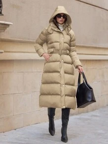 EURMUSE Hooded High Neck High Quality Warm Special Padded Long Winter Coat
