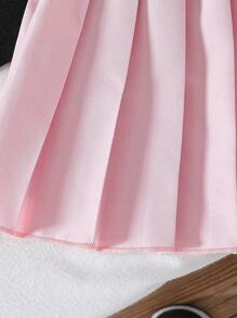 SHEIN Baby Girl Casual Polo Shirt Top And Pleated Skirt Set