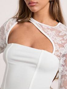 Glamine Women Elegant Sexy Lace Patchwork Hollow Out Blouse Fall Cloth For Women - White - View 7