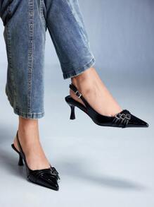 CUCCOO GRLICON 女士尖头豹纹系带镂空细高跟时尚高跟凉鞋 - 黑色 - 查看 6