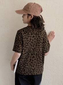 Dazy Kids Tween Girls Leopard Print Full Graphic Round Neck T-Shirt, Summer