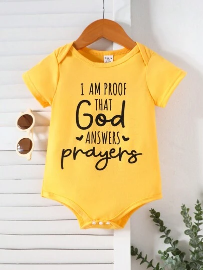 SHEIN Playful Pals Baby Boy Casual Cute Letter Print Daily Comfortable Versatile Short Sleeve Bodysuit, Summer