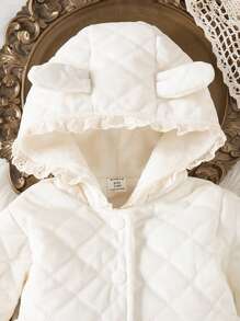 SHEIN Toddler Girls Lace Hooded Pocket Waist Windbreaker, Thick And Warm, Fashion Cute Unique Outdoor Jacket, Autumn/Winter