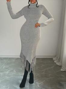 Slaydiva Women Holiday New Year's Valentine's Day Knitted High-Low Hem Dress - Multicolor - View 2