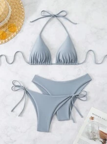 Swim Basics 3 件套女士纯色吊带背心比基尼上衣和下装泳衣套装夏季