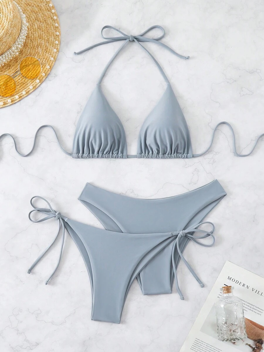 Swim Basics 3 件套女士纯色吊带背心比基尼上衣和下装泳衣套装夏季