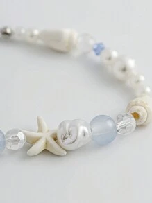 ROMWE Fairycore 1pc Fashionable Ocean Style Simple Beaded Bracelet With Shells/Starfish/Crystals/Pearls/Beads - Multicolor - View 4