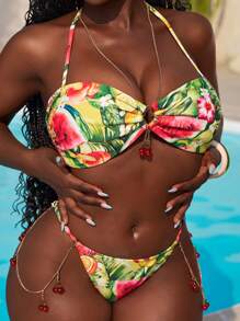 Slaydiva Zestaw bikini plażowy z nadrukiem owoców