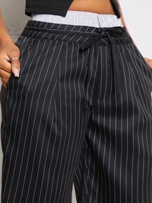SHEIN SXY Casual Commuting Striped Contrast Color Bermuda Shorts - Black - View 4