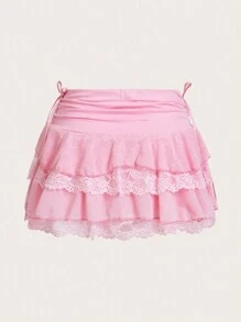 Sweetina Váy xếp nếp lưới & ren bó sát cho nữ - Hồng - Xem 2
