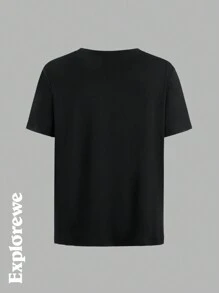 SHEIN 2pcs/Set Teenager Boy White & Black Round Neck Short Sleeve Outdoor Sports T-Shirts - Black and White - View 5