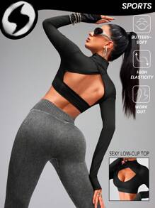 Innovista Tricou cu decupat de culoare uni sexy, ținute de top asortate, Zilnic pentru antrenament, Tricou de bază, Topuri pentru antrenament, Y3k, Top pentru gimnastică, Tricou lung / Tricou decupat, Trening, Topuri pentru ieșiri, Top sexy cu mânecă lungă