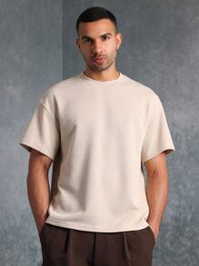 SUMWON 优质纹理平纹针织宽松基本款 T 恤，休闲街头风格罗纹圆领 T 恤，经典都市基本款上衣，适合所有季节分层穿着