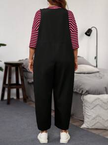 SHEIN LUNE 2pcs Plus Size Set Of Plus Size Striped Dropped Shoulder T-Shirt And Wide Leg Jumpsuit, Comfortable For Stay-At-Home & Outdoor, Material Earthy Clothes 2 Pieces Set Parts Brown Clothes Aesthetic Clothes