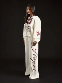 SUMWON WOMEN 运动阔腿运动裤超大运动家居服舒适健身训练运动服度假阔腿风格 - 白色 - 查看 4